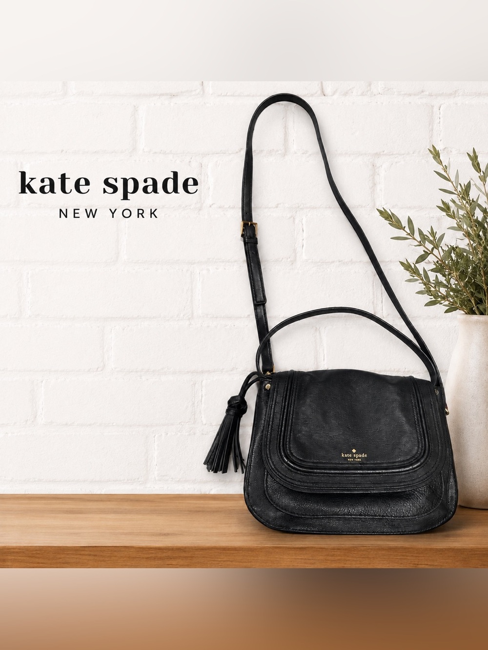 Kate Spade Pratt Street Rianne Black Pebbled Leather Crossbody Bag Tassel